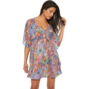 Bleu by Rod Beattie Swim Cover-Up Caftan Multicolor Paisley Print Size Large